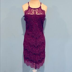 Intimately Free People She's Got It Mini Dress sz Small Eyelash Lace Wine